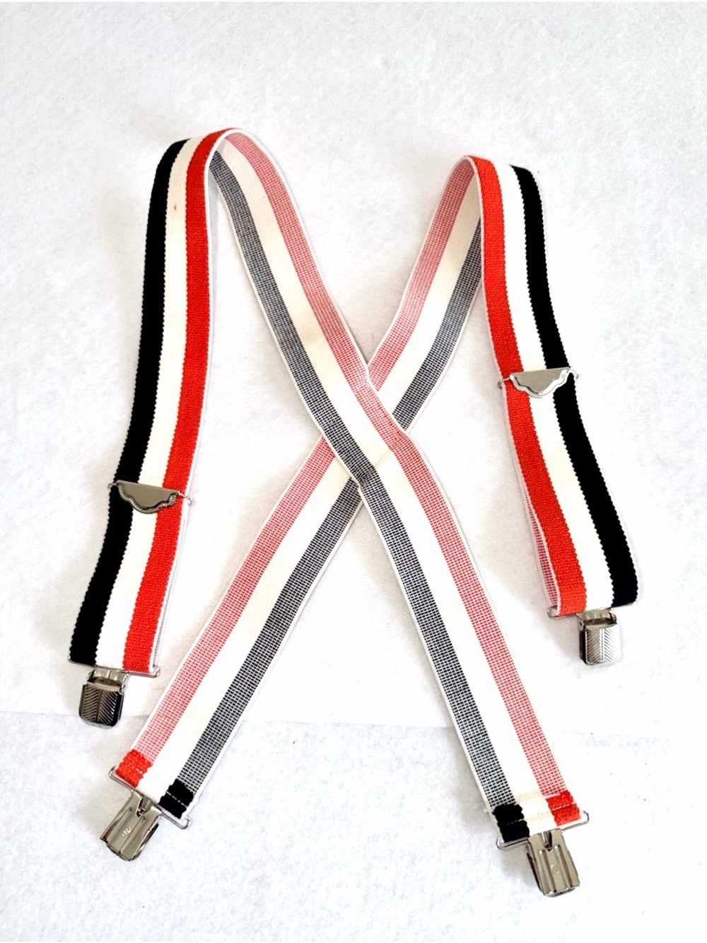 Casual Suspender Braces Striped Orange, White & Black